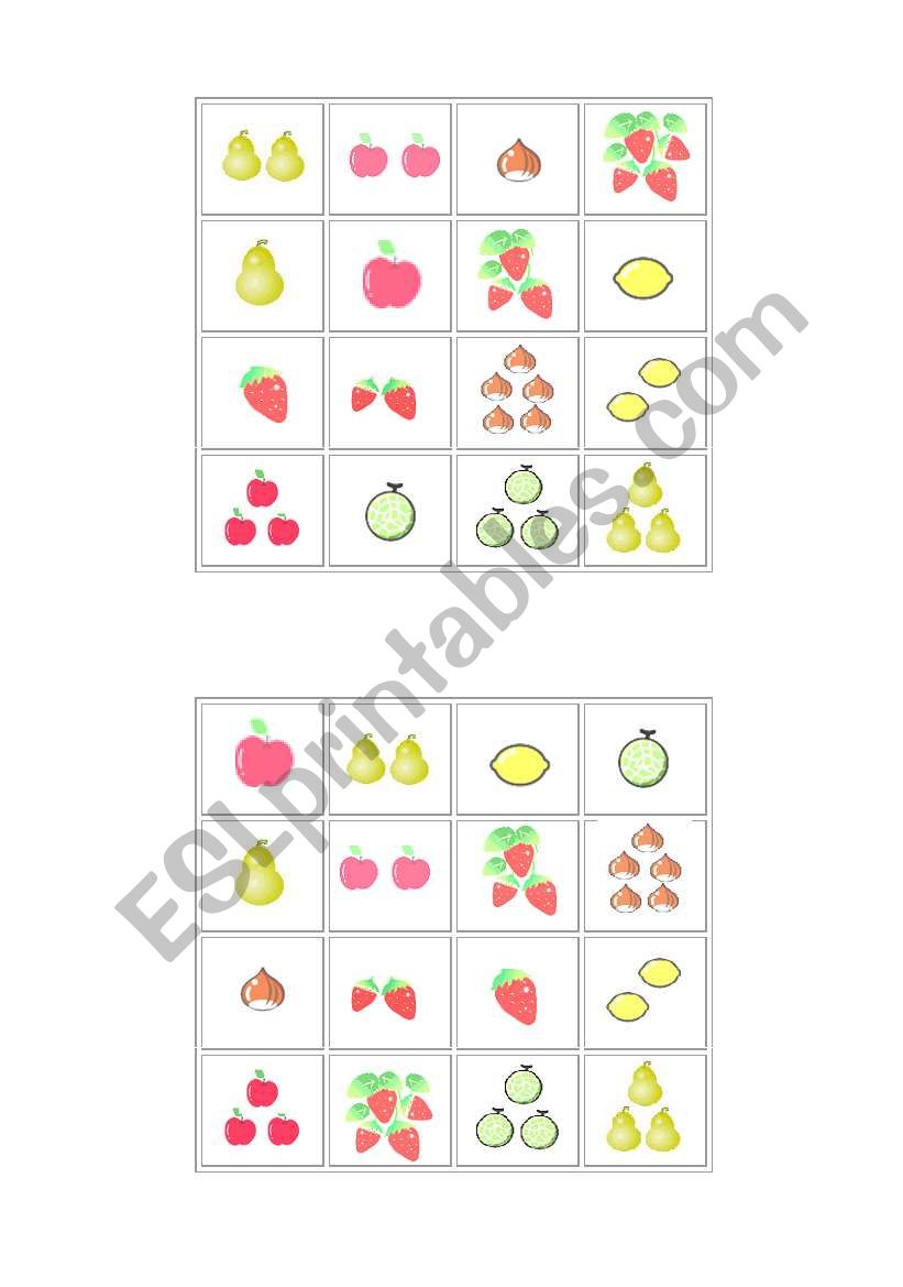 FRUITS BINGO worksheet