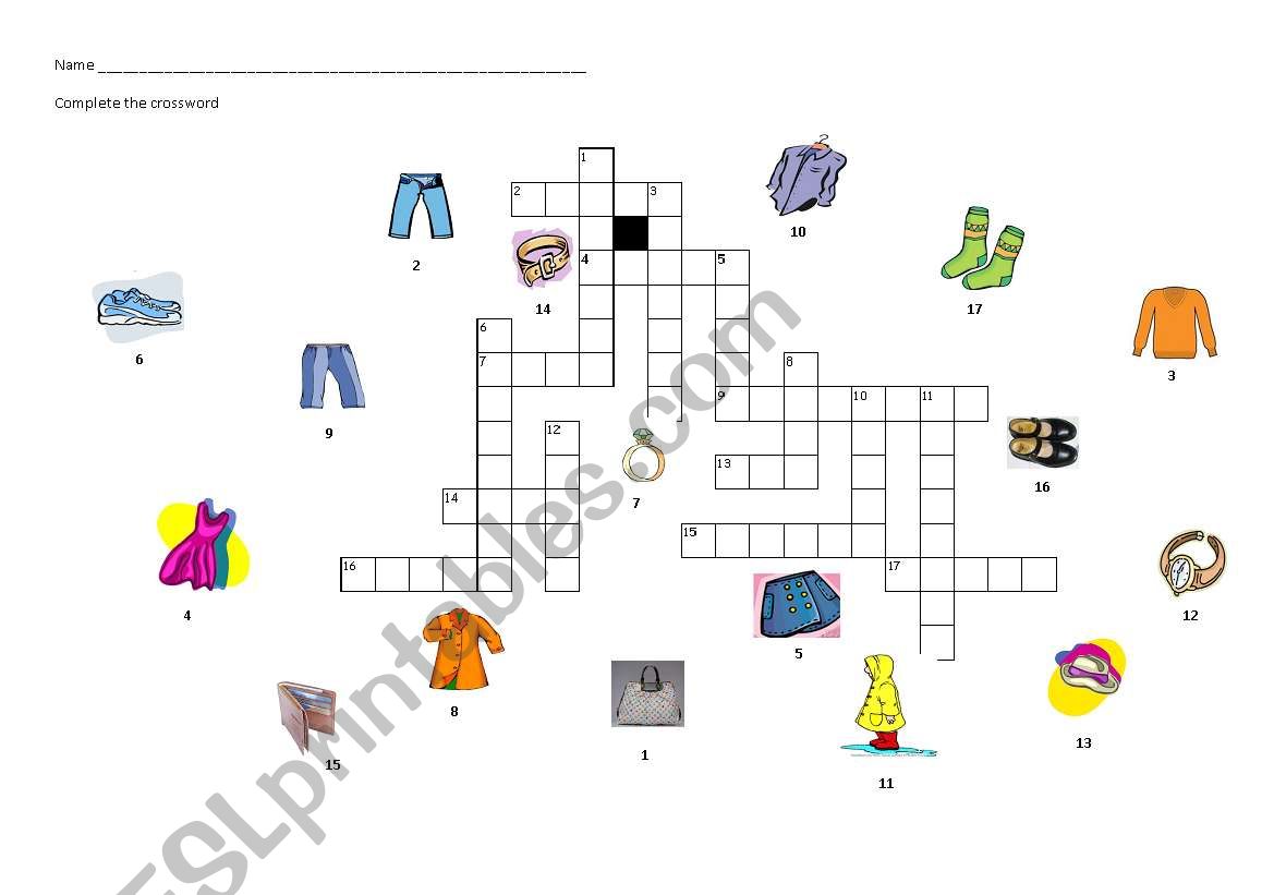 clothes crossword worksheet