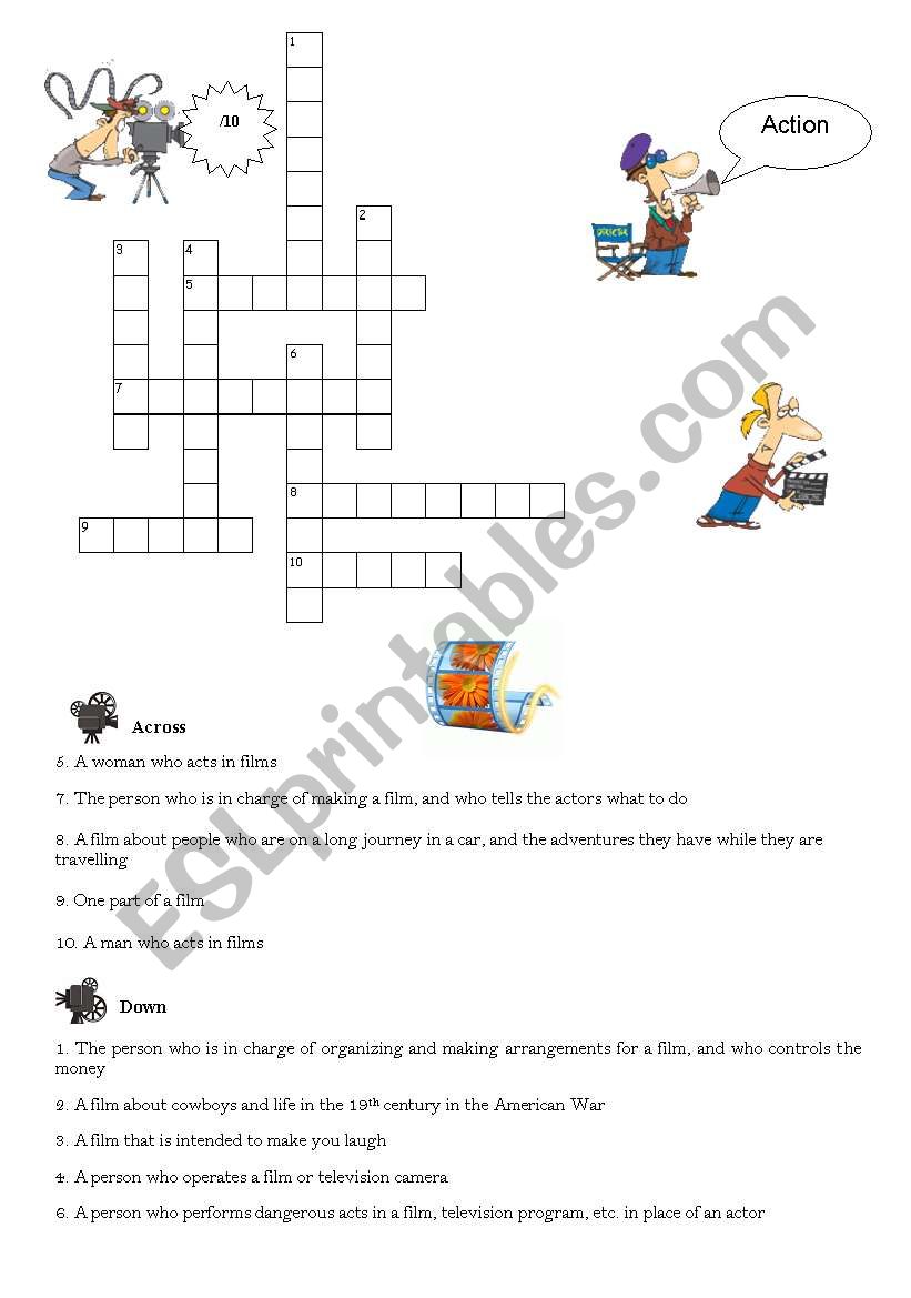 crossword on cinema worksheet