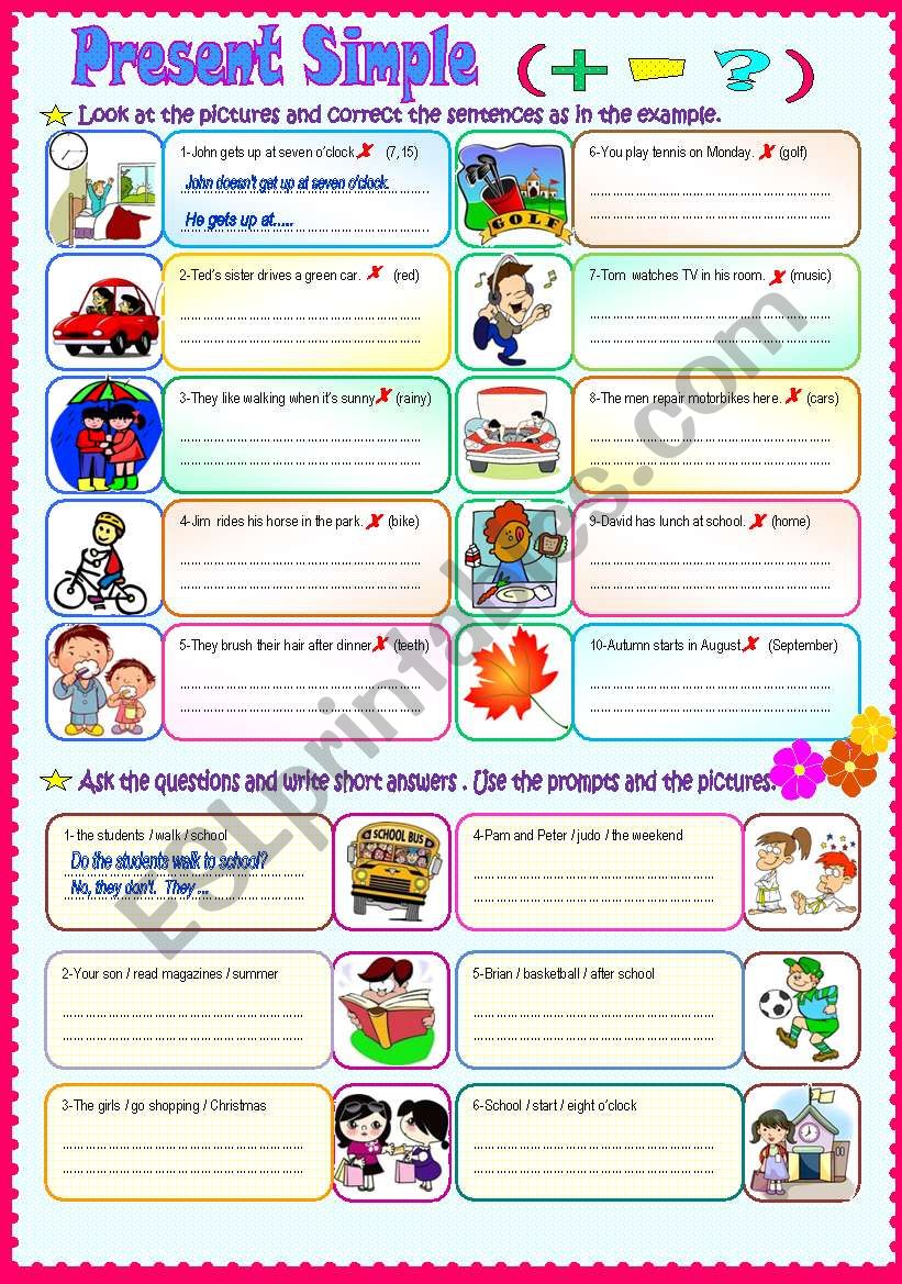 PRESENT SIMPLE  (+ , -- , ?) worksheet