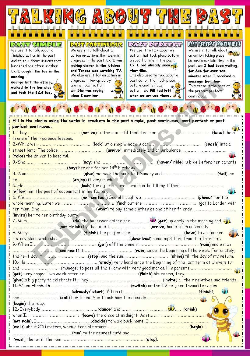 PAST TENSES (PAST SIMPLE-PAST CONTINUOUS-PAST PERFECT-PAST PERFECT CONTINUOUS) -KEY INCLUDED