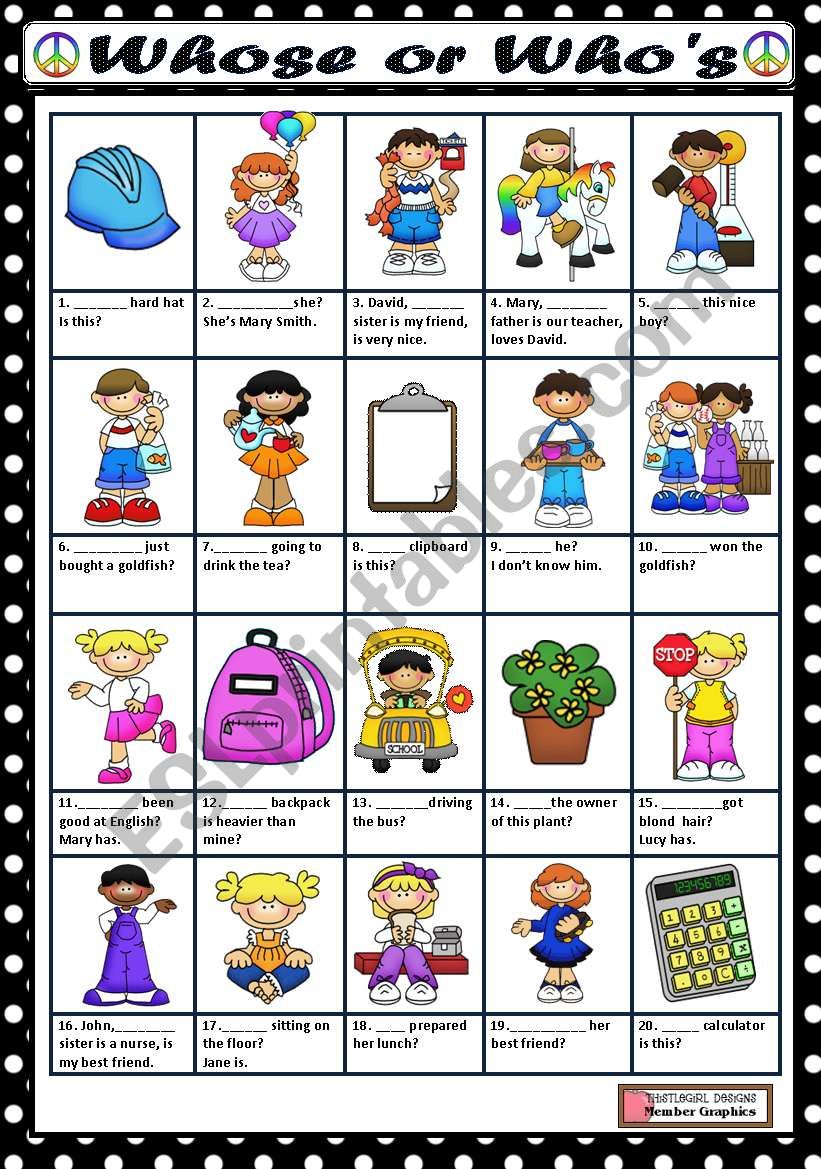 WHOSE OR WHOÂ´S? worksheet