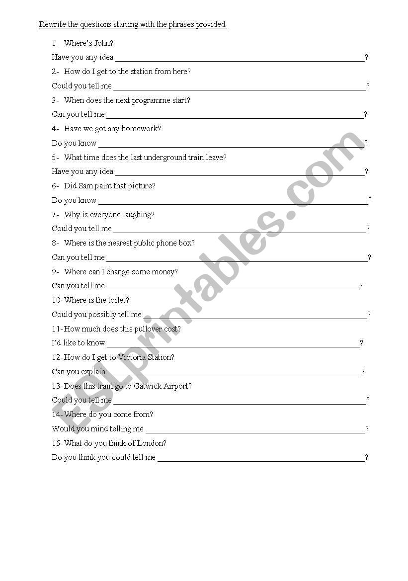 indirect questions worksheet