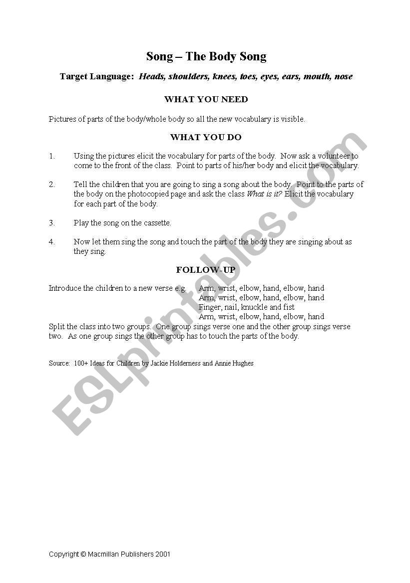 Body parts worksheet