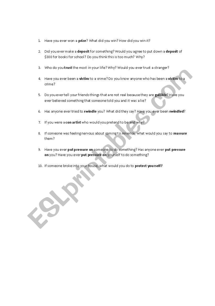 Conversation  worksheet