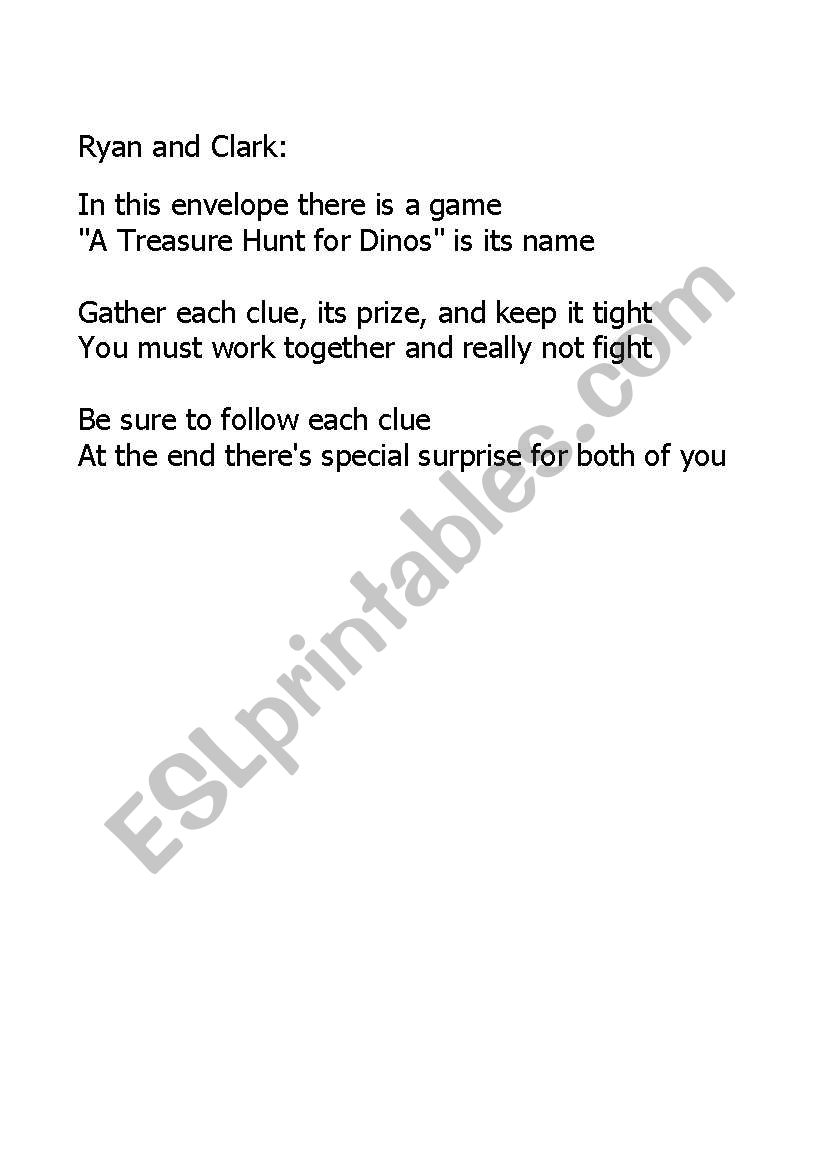 Dinosaur treasure hunt worksheet