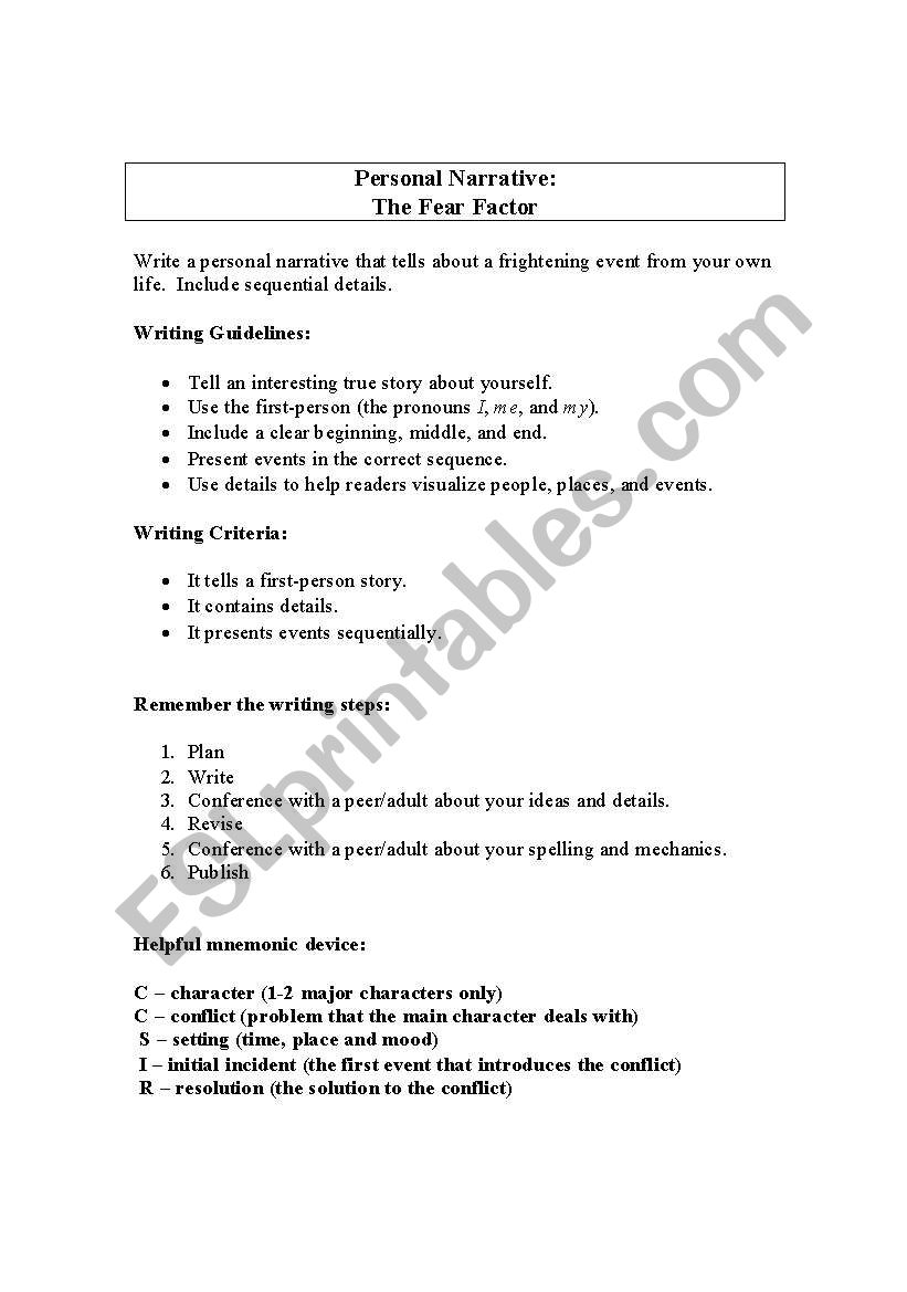 Narrative Writing worksheet