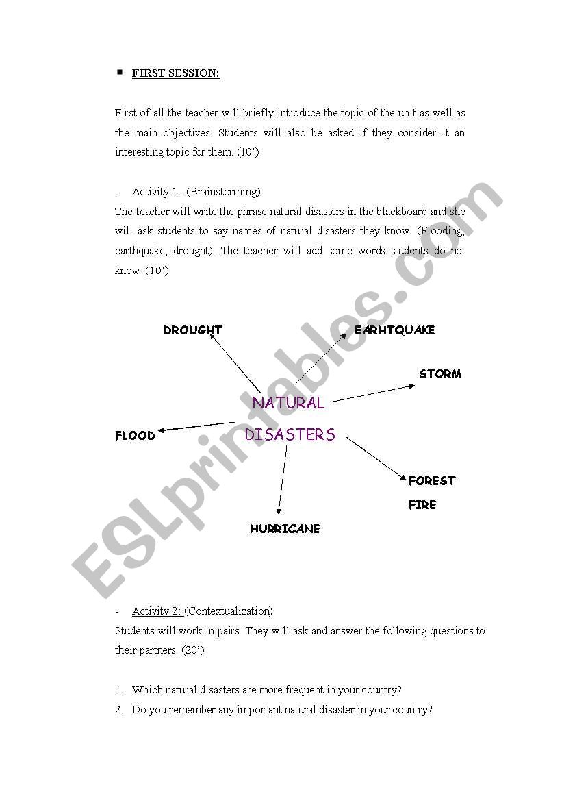 natural disasters worksheet