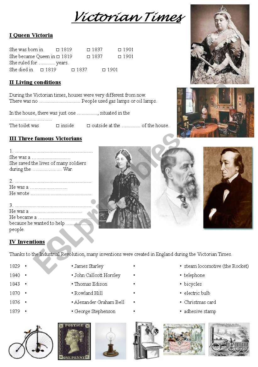 Victorian times worksheet