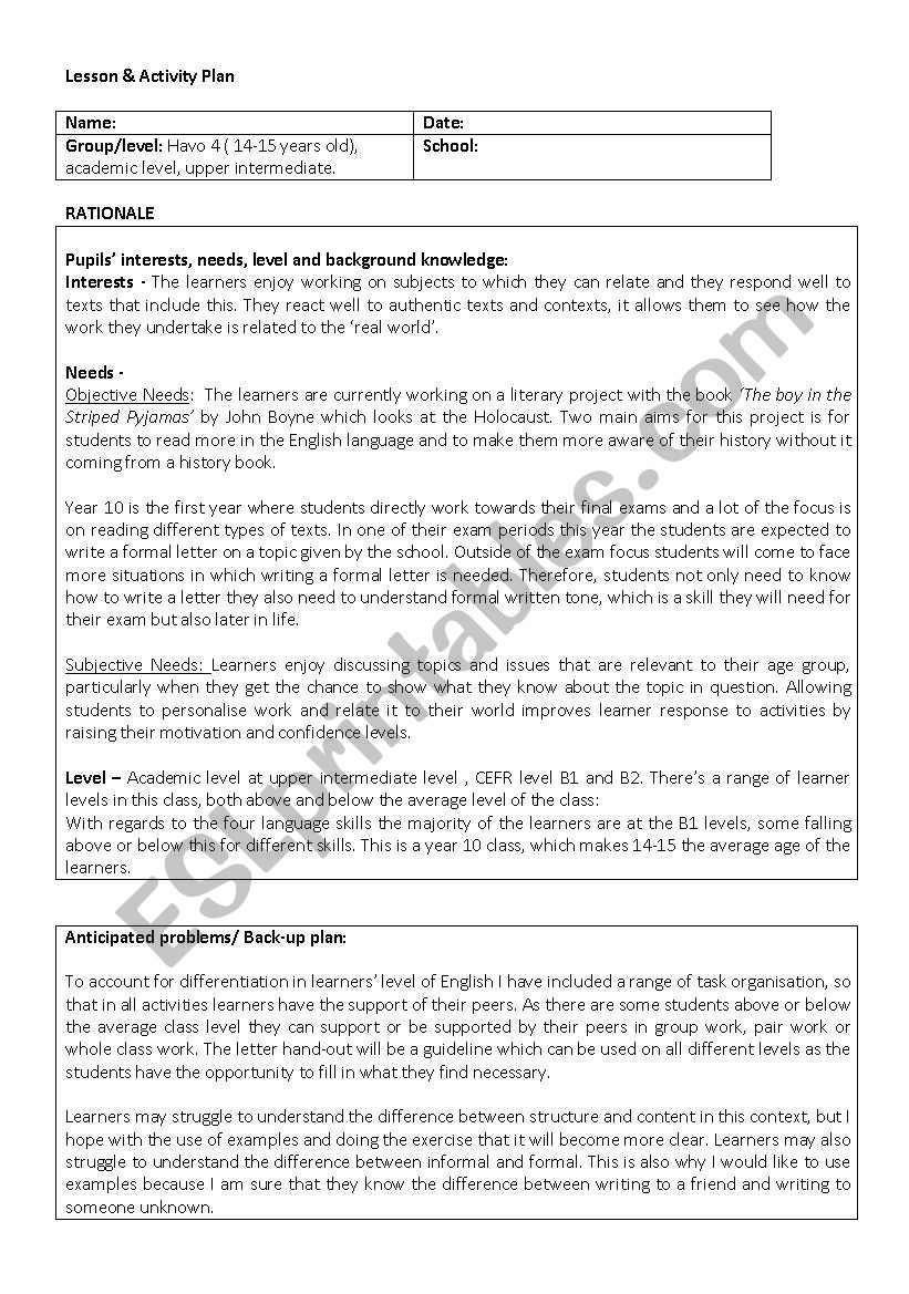 Letter Writing worksheet