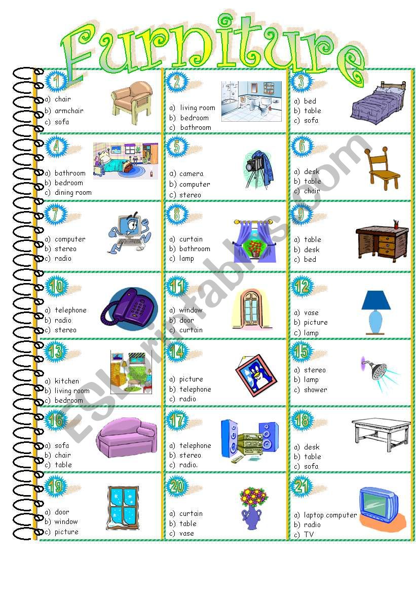 Furniture Multiple Choice worksheet