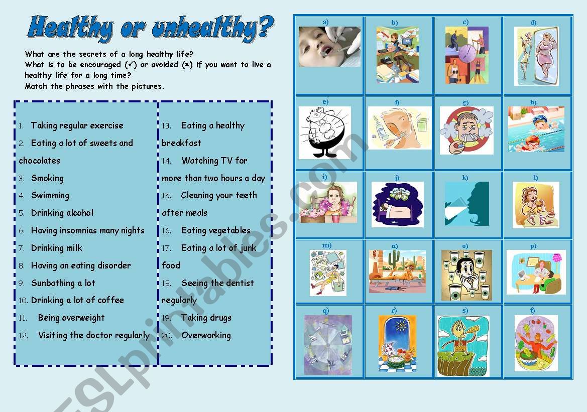 Healthy or unhealthy? worksheet