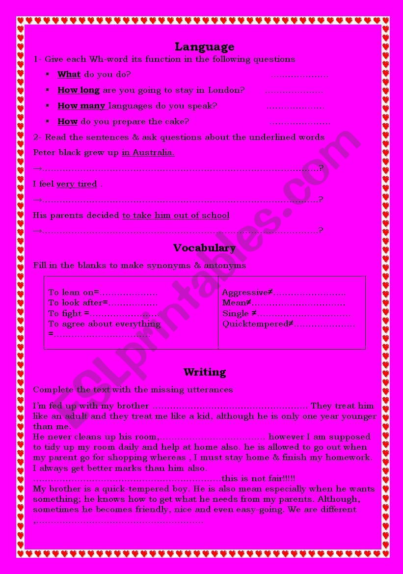 Consolidation worksheet