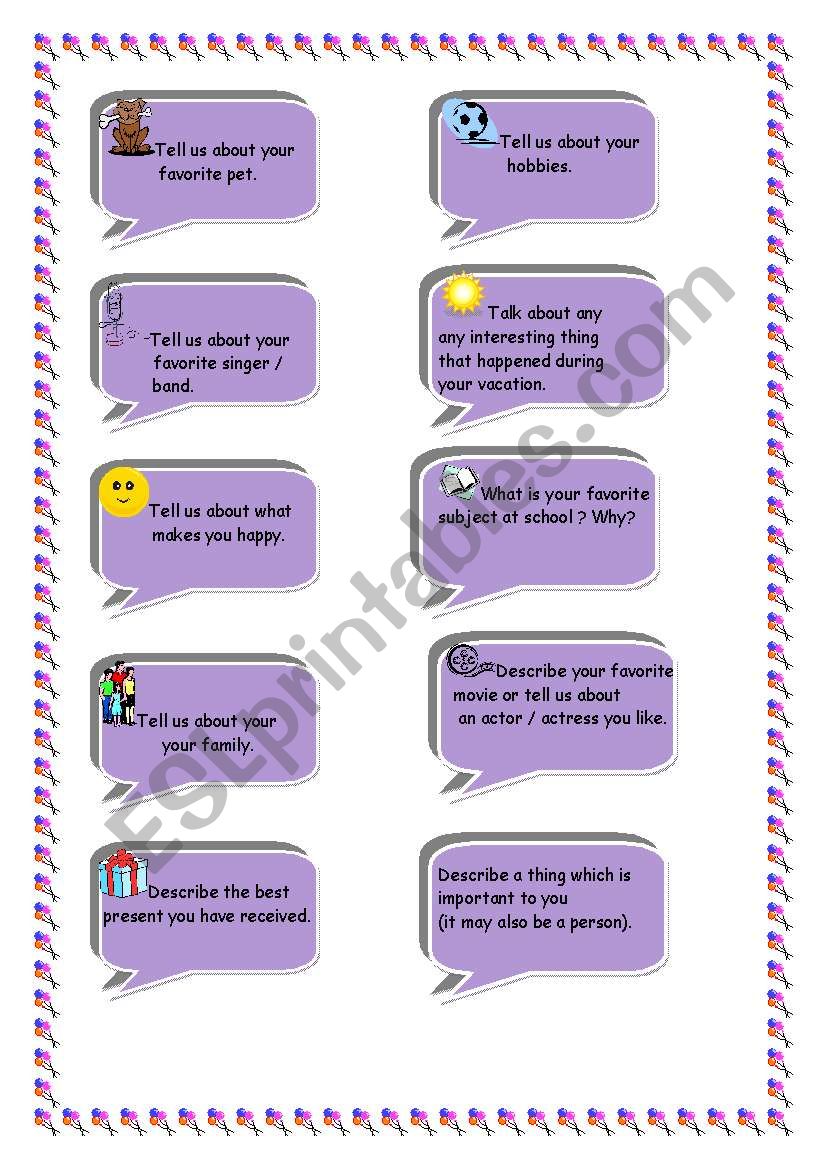 Speaking cards worksheet