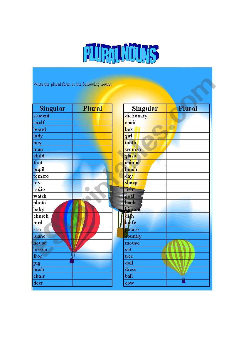 Plural Nouns worksheet