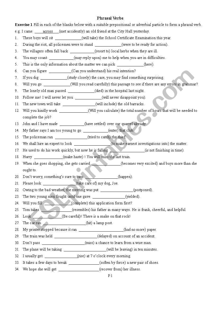 Phrasal Verb Exercise worksheet