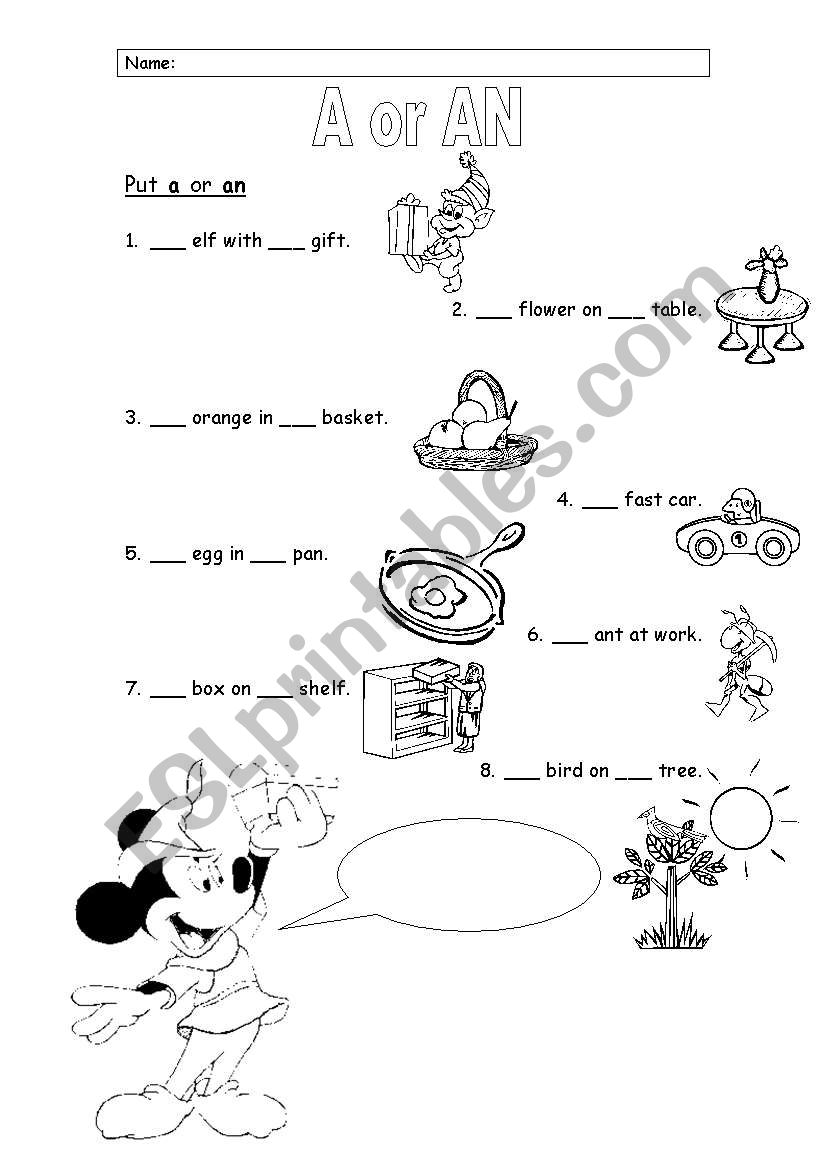 a - an article worksheet