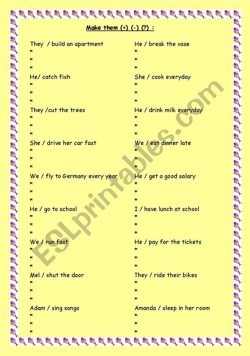 make sentences worksheet