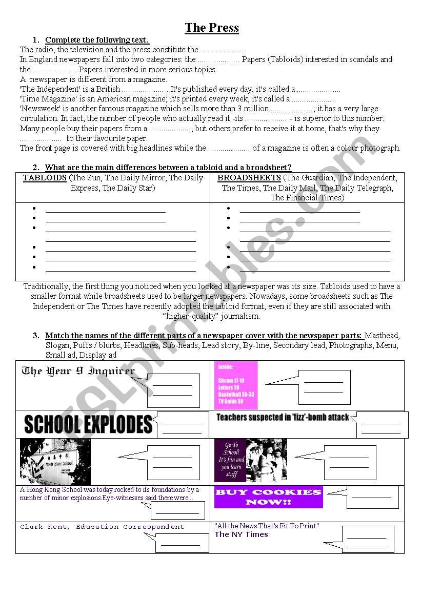 The Press worksheet