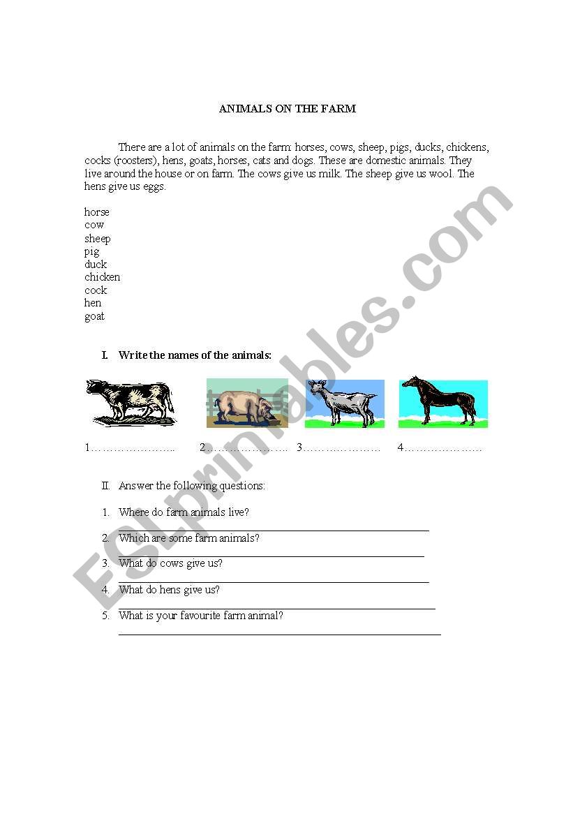 Farm Animals worksheet