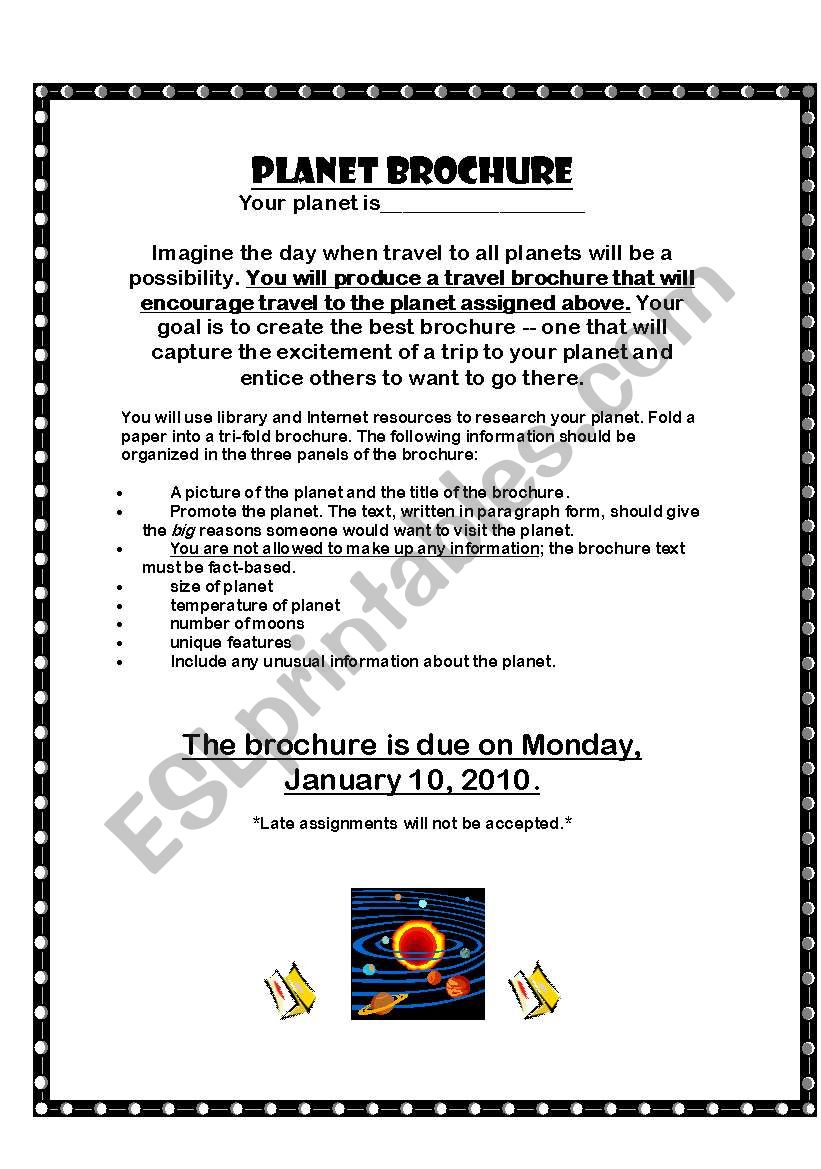 Planet Brochure worksheet