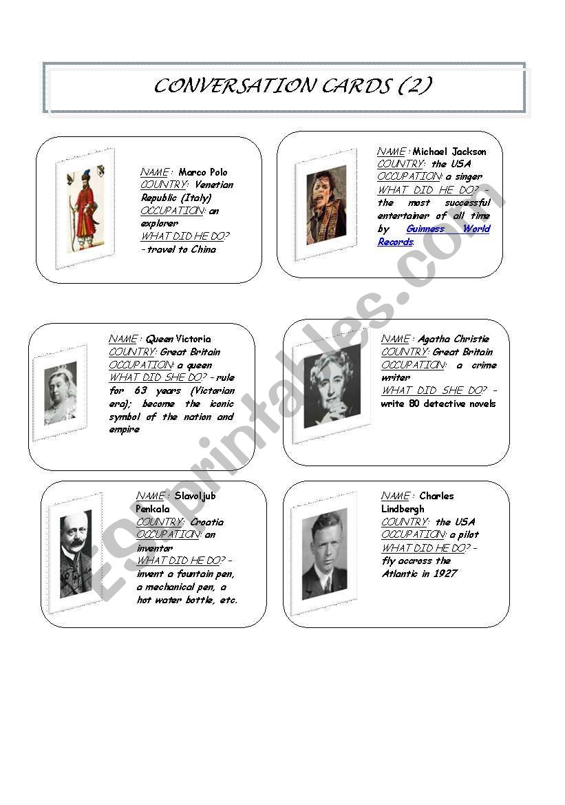 CONVERSATION CARDS 2 worksheet