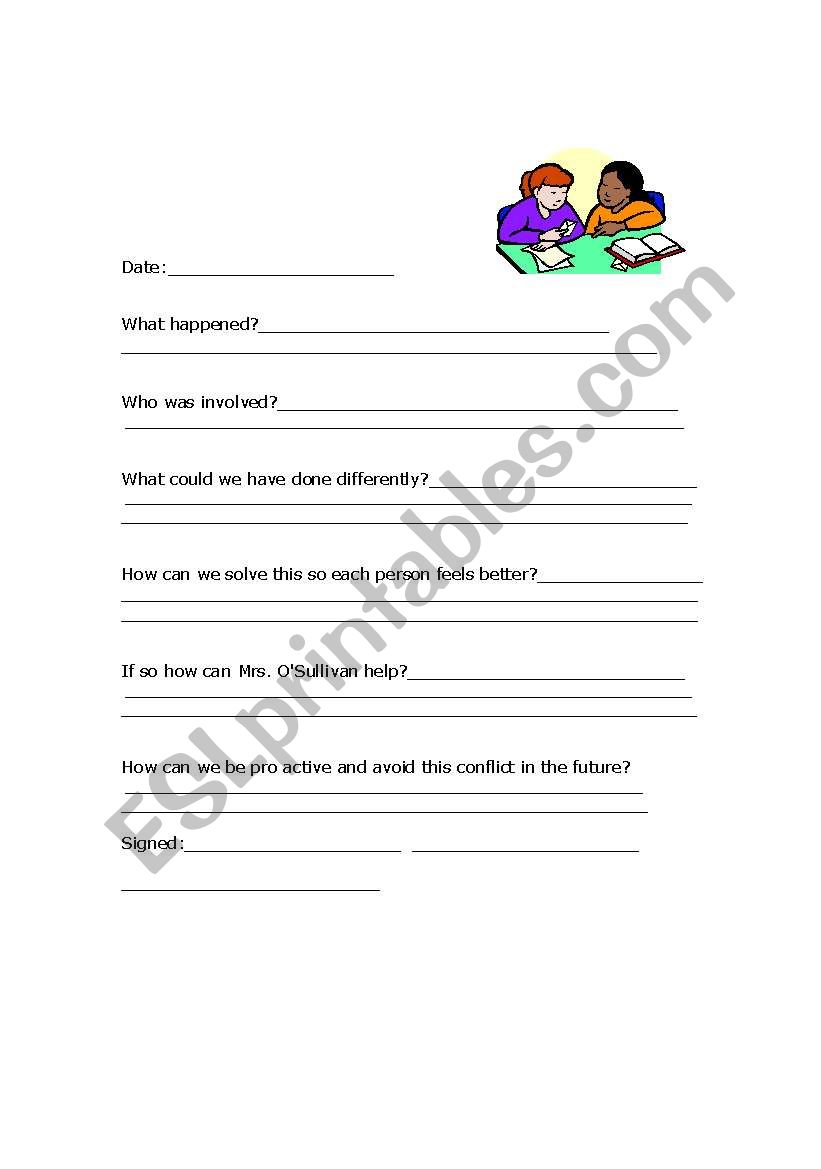 problem solver worksheet conflict resolution