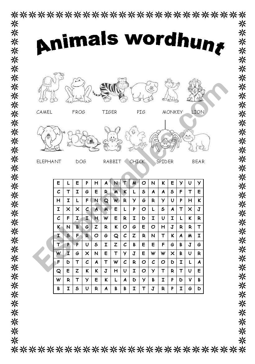 ANIMALS WORDHUNT worksheet