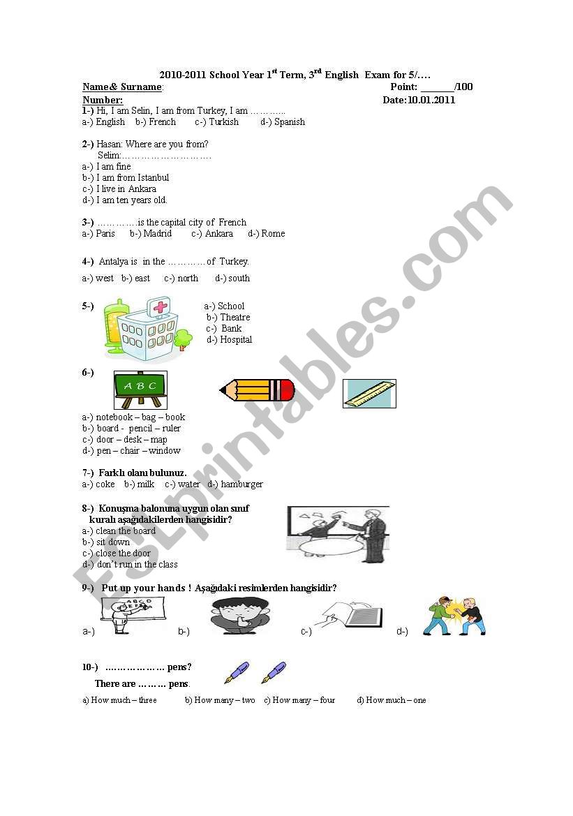 Exam for 5th grade worksheet