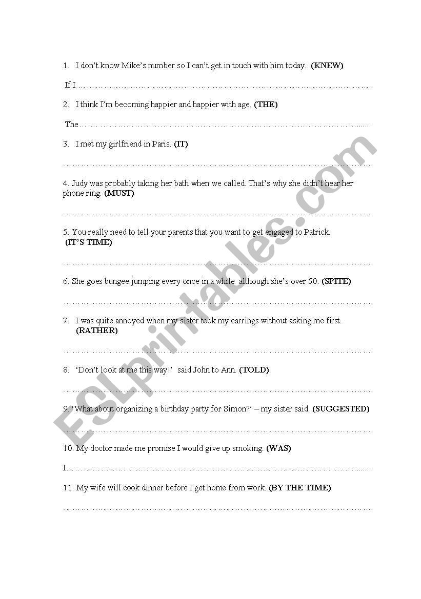 transformations worksheet