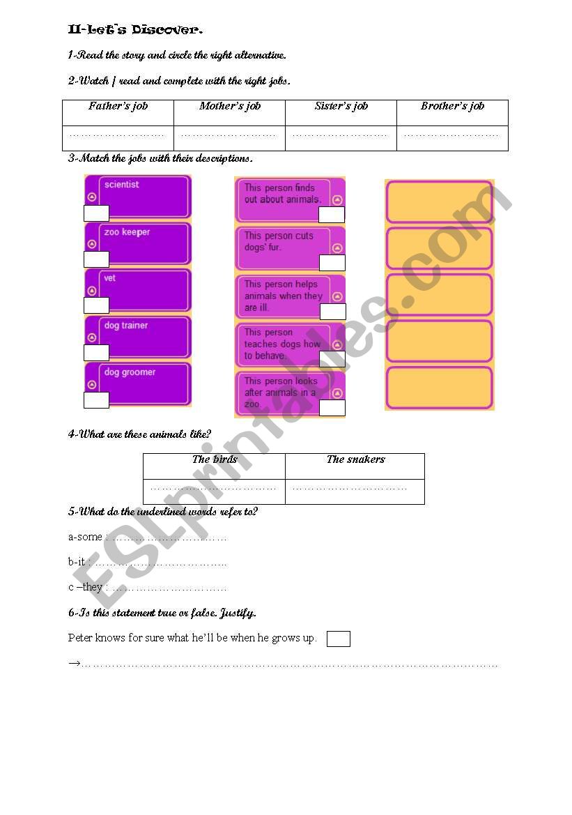 worksheet including reading comprehension questions of the short story: what will i be when i grow up