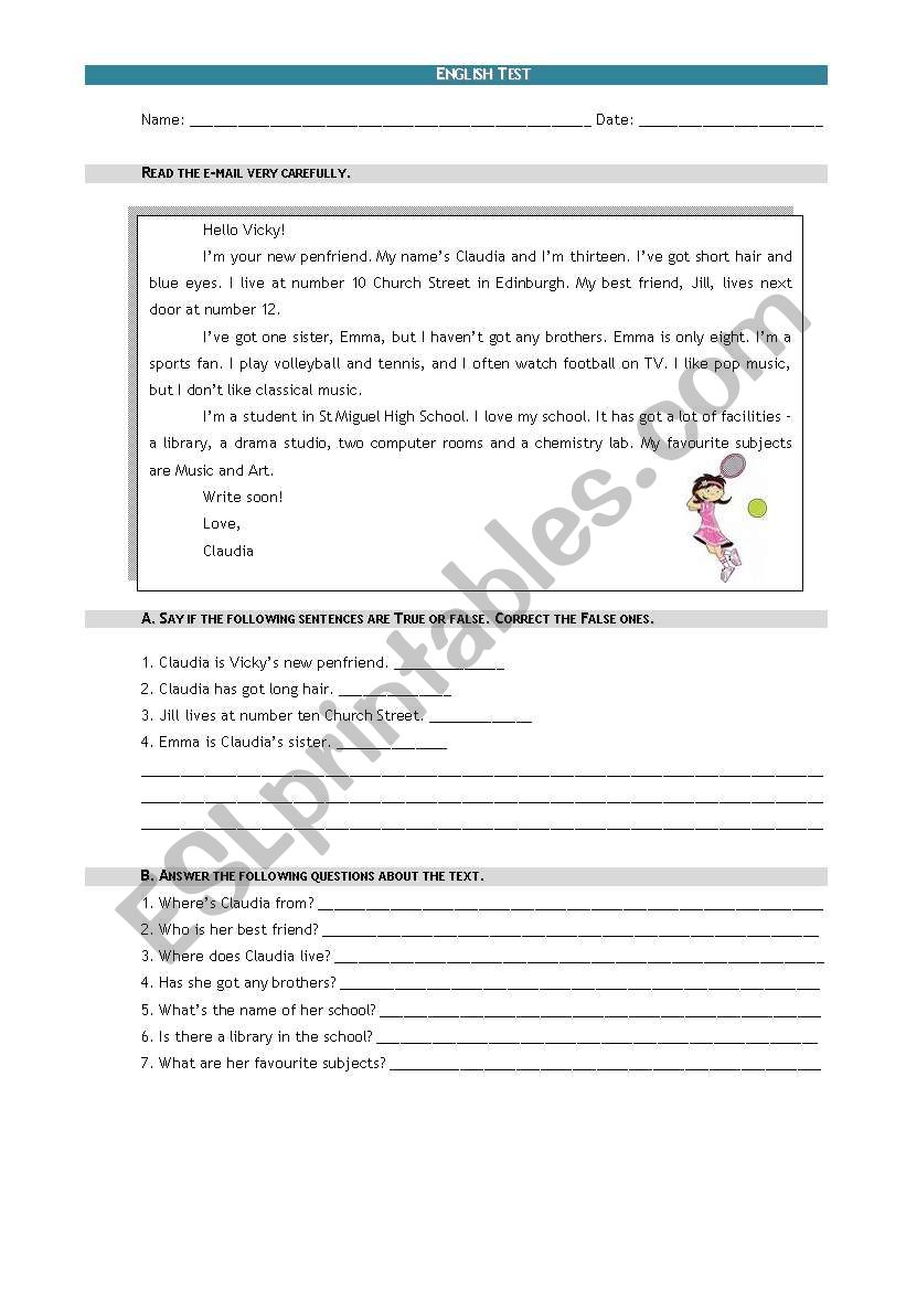 Claudias email worksheet