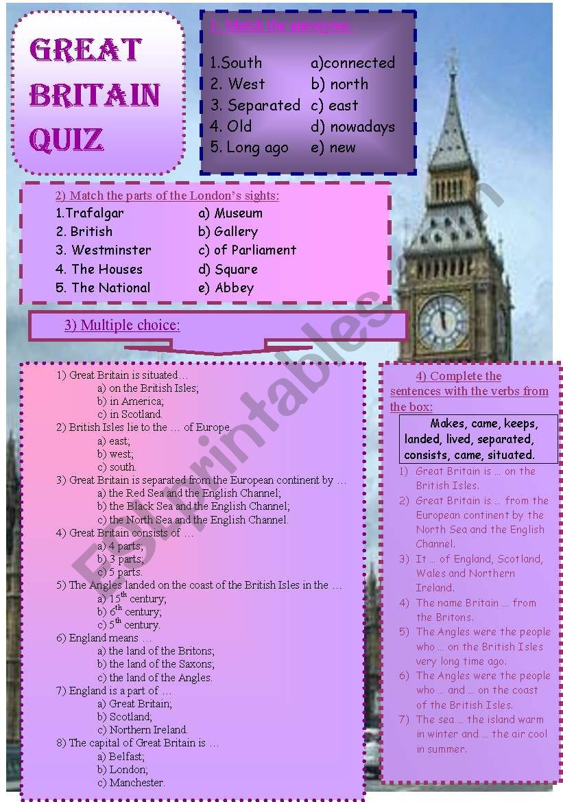 Great Britain Quiz worksheet