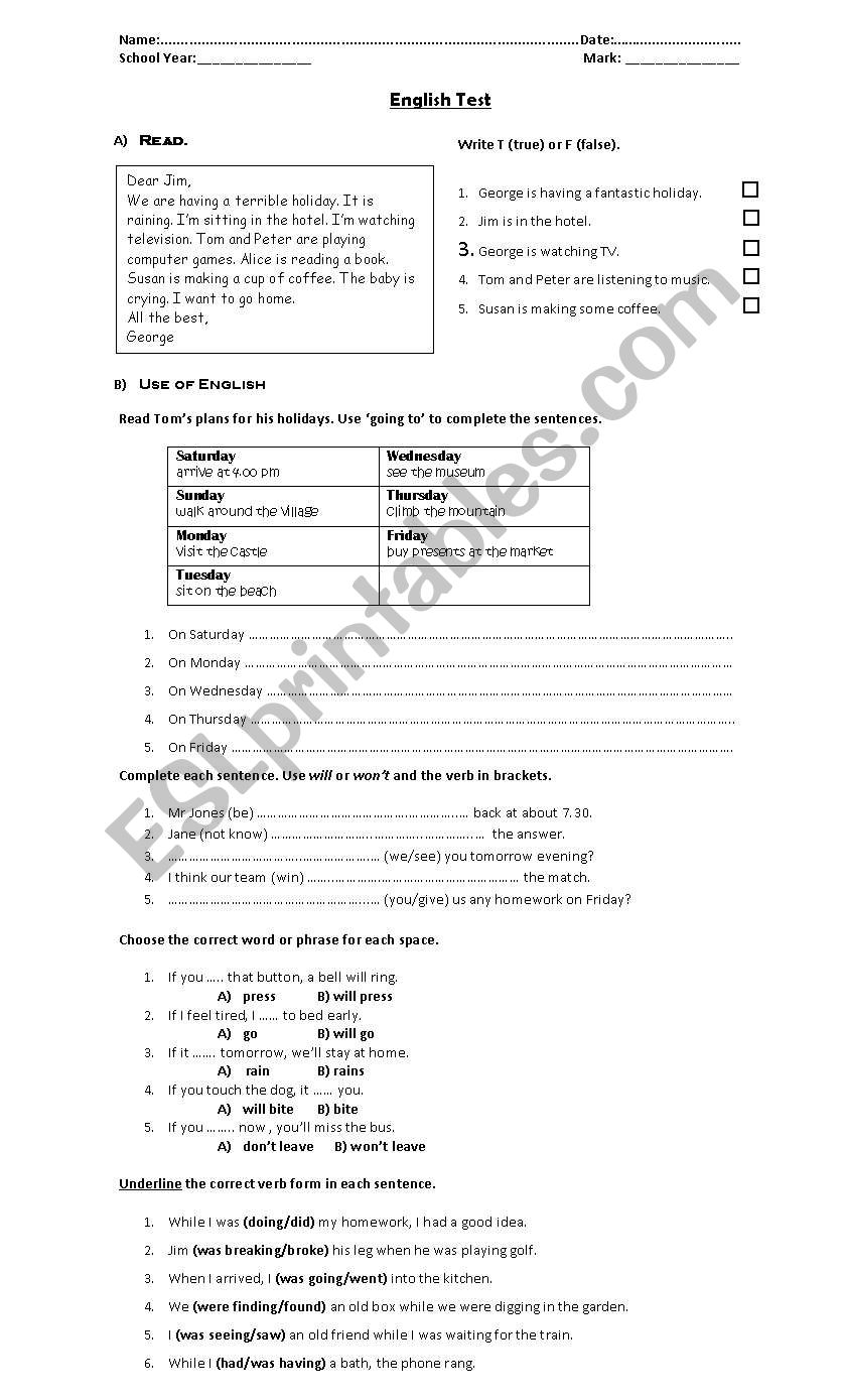 Final Elementary Test  worksheet