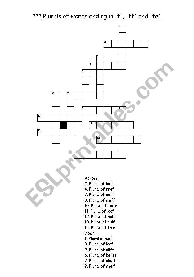 Plurals of nouns ending in f worksheet