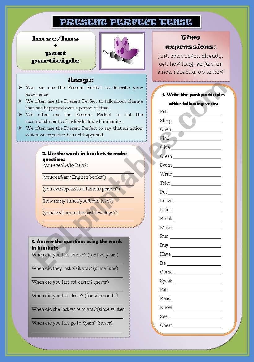 PRESENT PERFECT TENSE worksheet