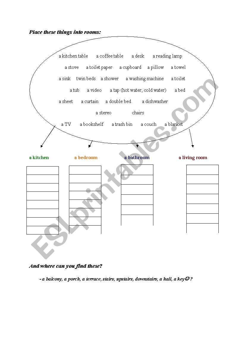 Rooms in a flat/house worksheet