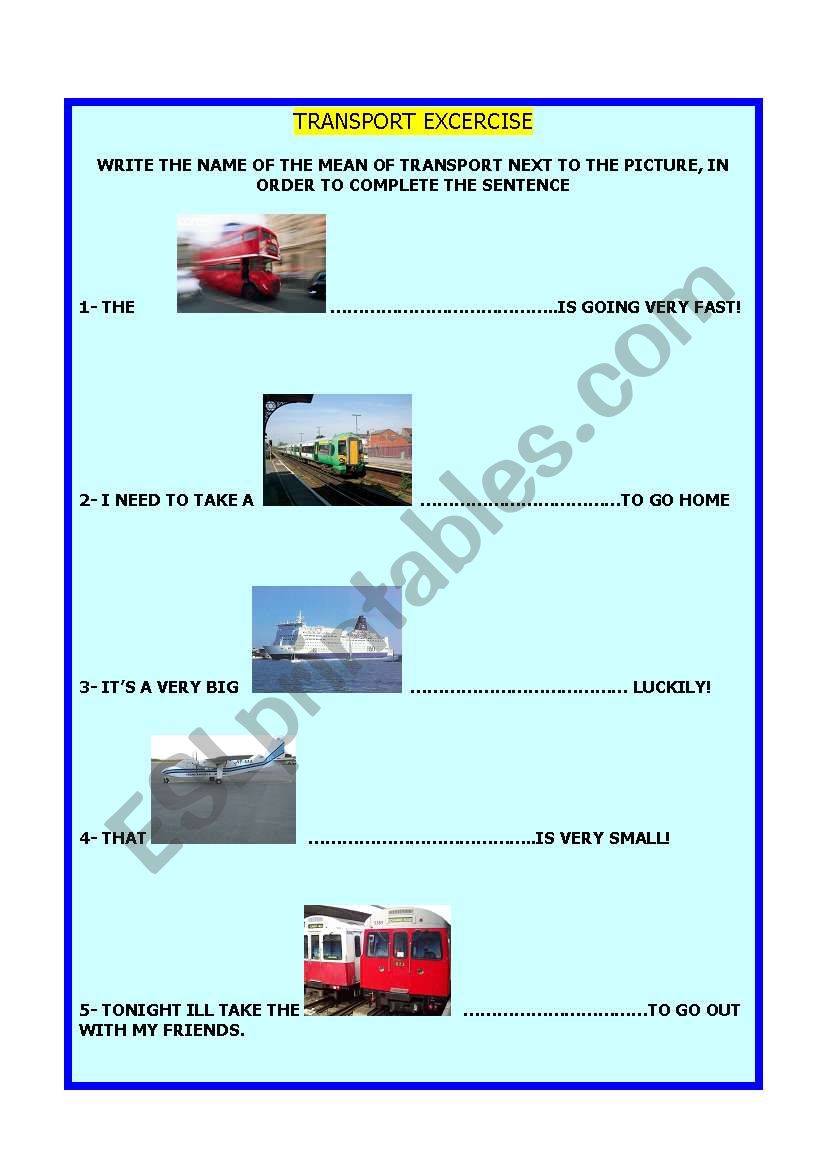 Transport excercise worksheet