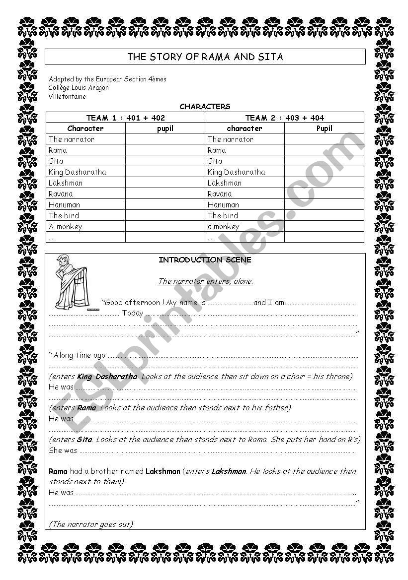 The story of Rama and Sita worksheet