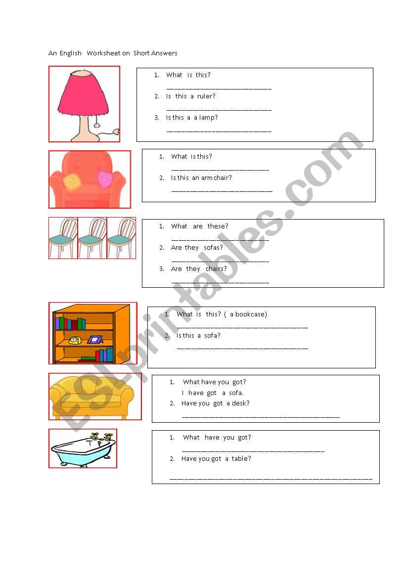 A worksheet  on furniture worksheet