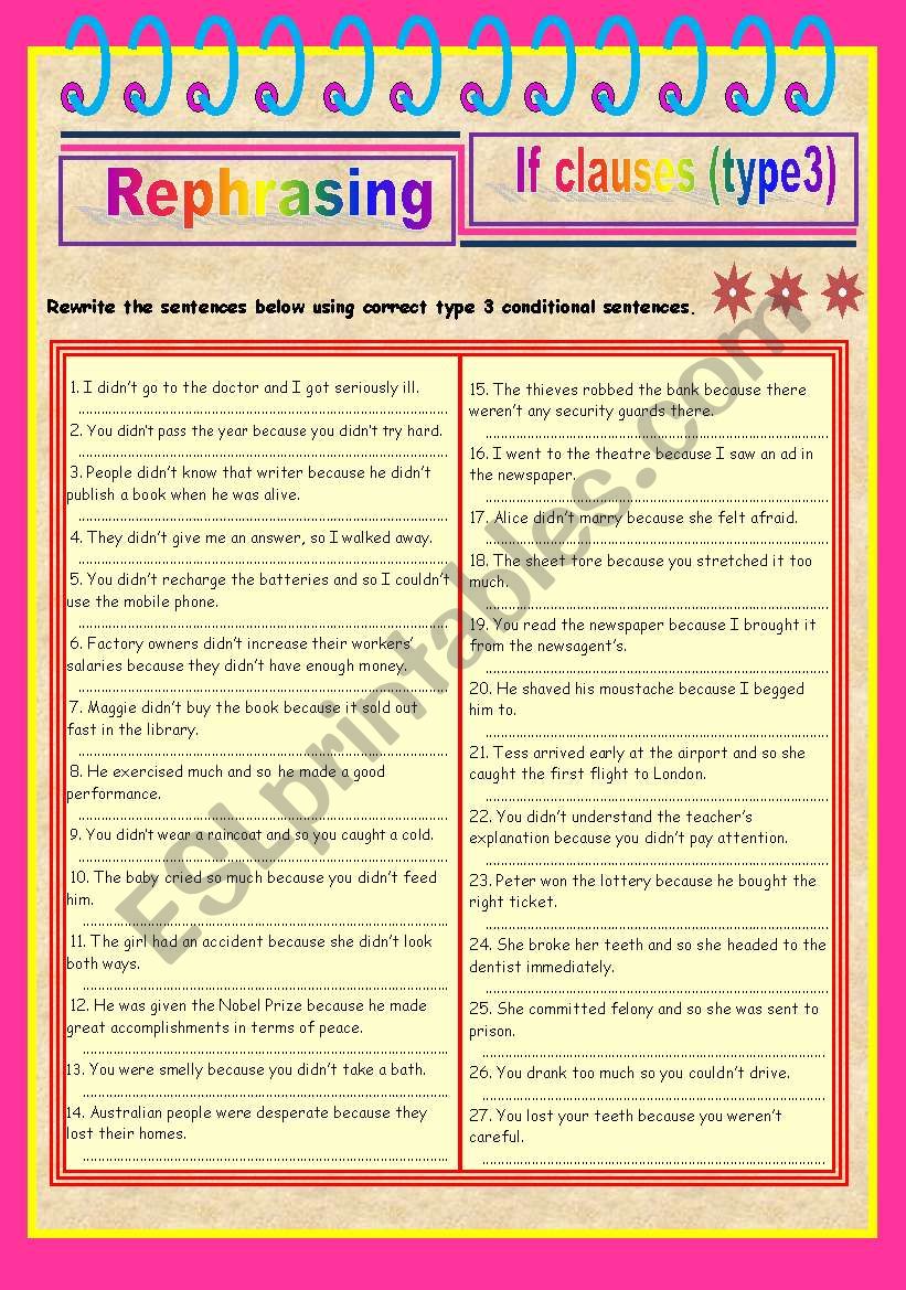 Rephrasing if-clauses (type 3)