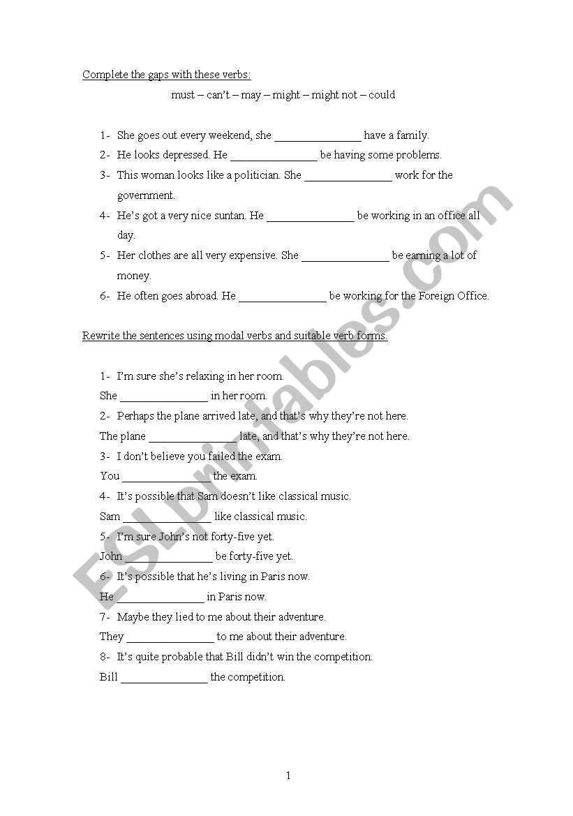 modals  worksheet