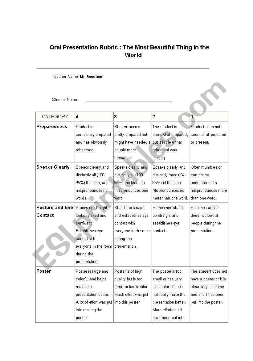 Camp Rubric worksheet
