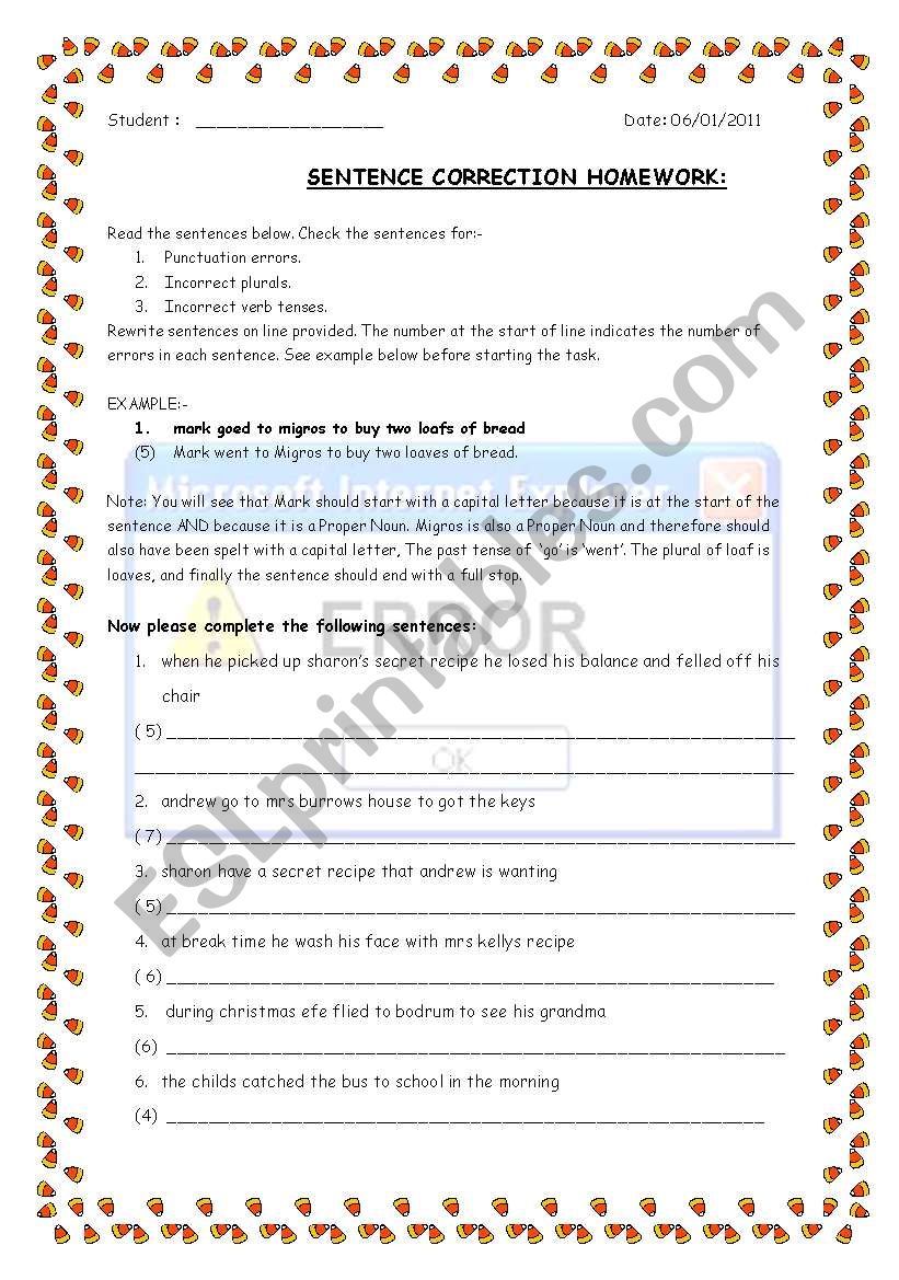 Error correction worksheet