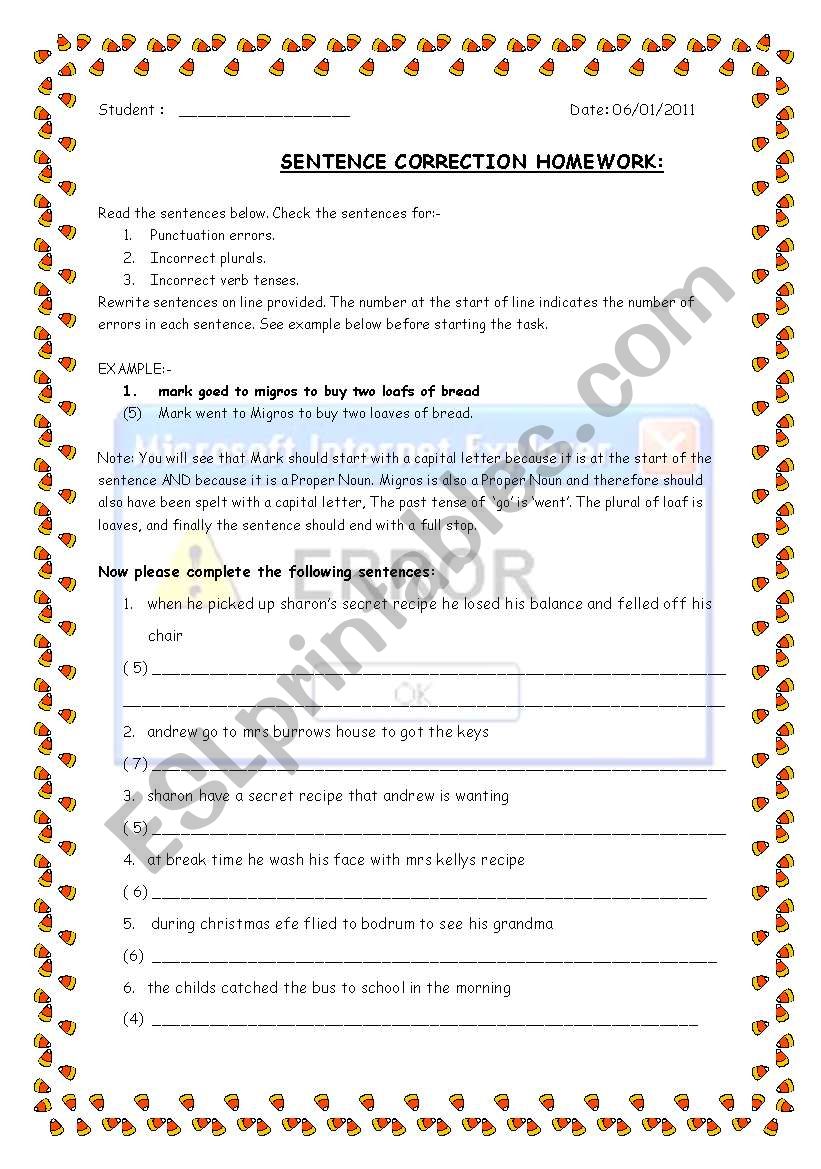 Error correction worksheet