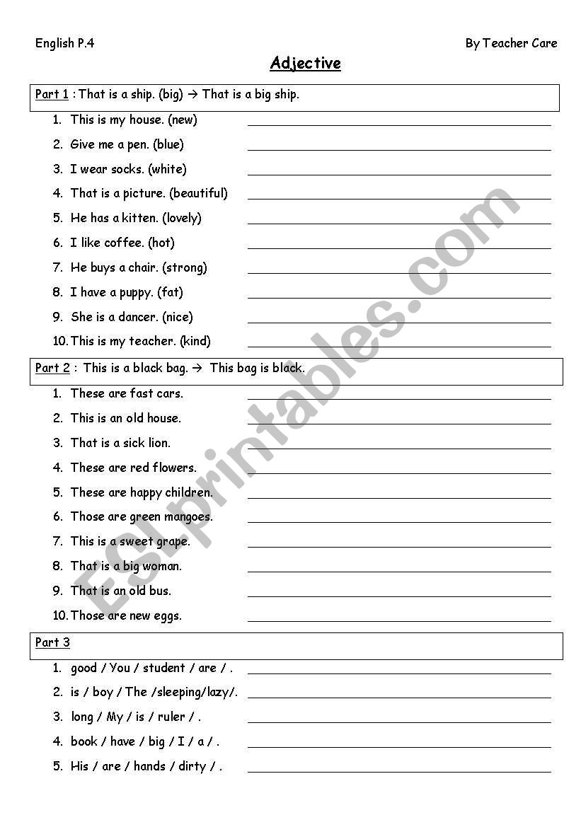 Adjective worksheet