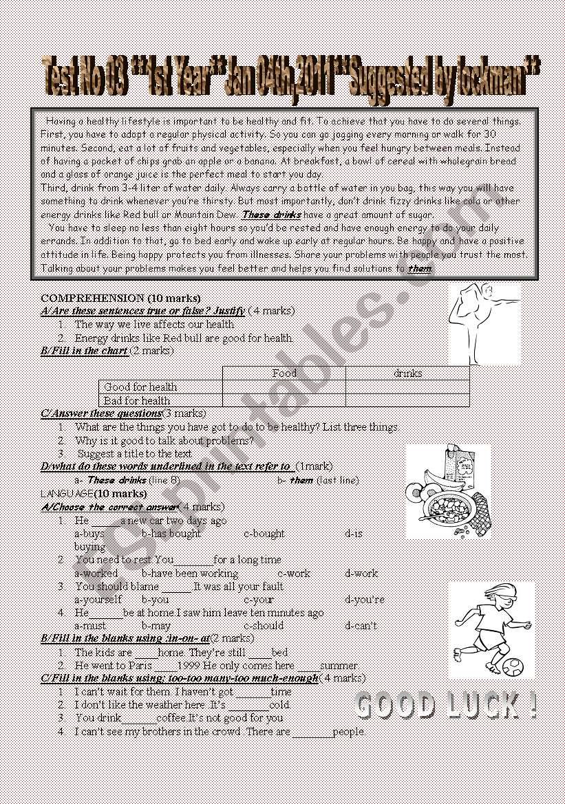 HEALTHY LIFESTYLE worksheet