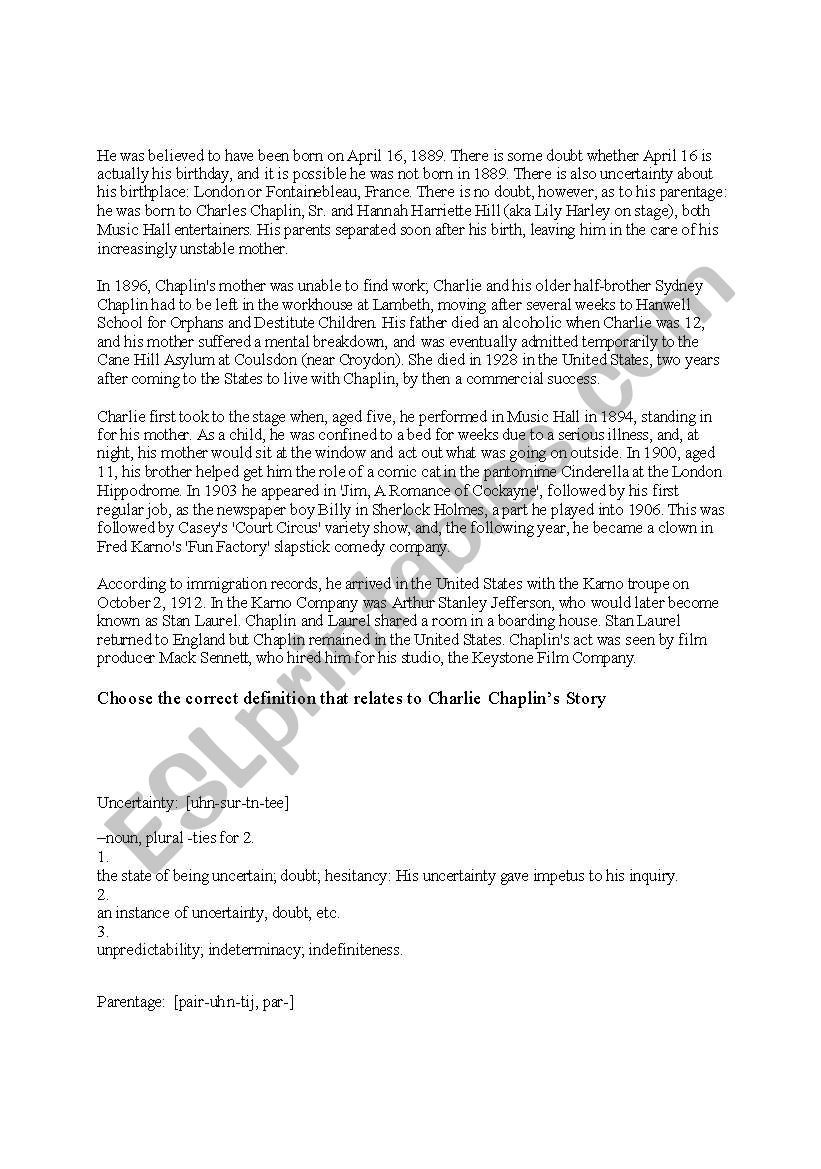 Definitions Worksheet worksheet