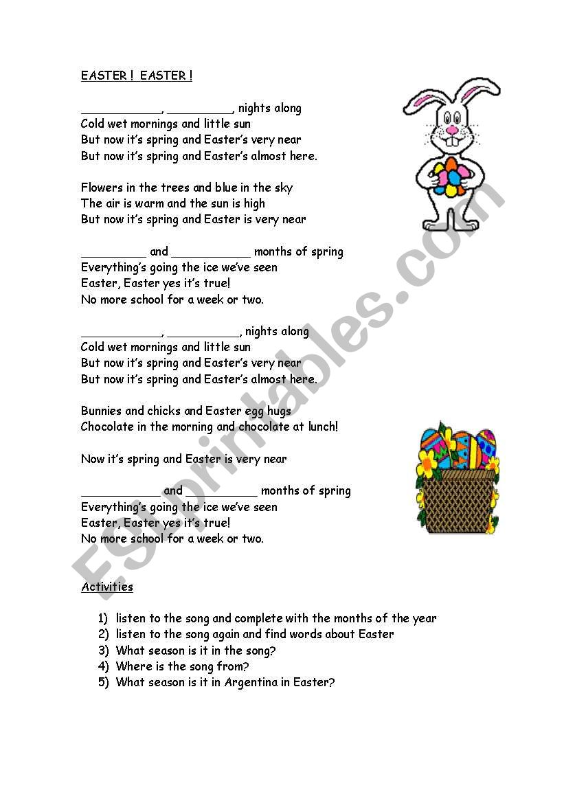 easter song worksheet