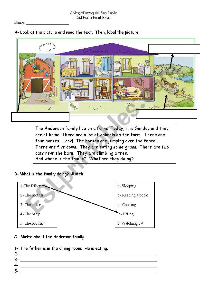 A family in the farm worksheet